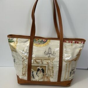 CLEVER CARRIAGE COMPANY - Unique Brown and Cream Tote Bag with dog images.
